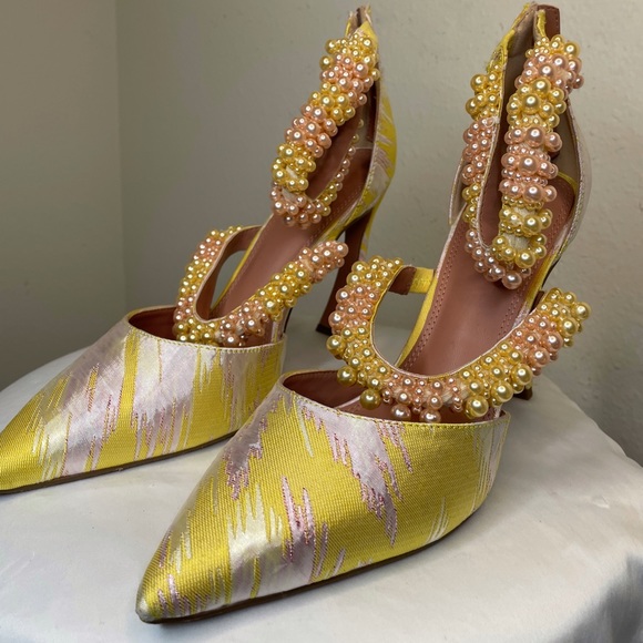 ASOS Design Paphos Pearl Detail High Heeled Shoes in Jacquard - Picture 2 of 6